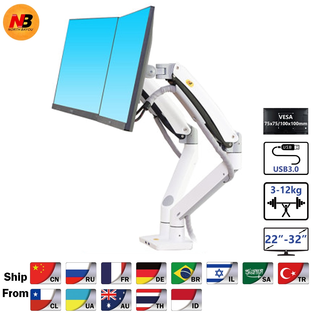 Neue NB F195A Aluminium 22-32 zoll Dual LCD LED-Monitor Montieren Gas Frühling Arm voll-Bewegung Monitor Halfter unterstützung zuletzt 3-12kgs jeder