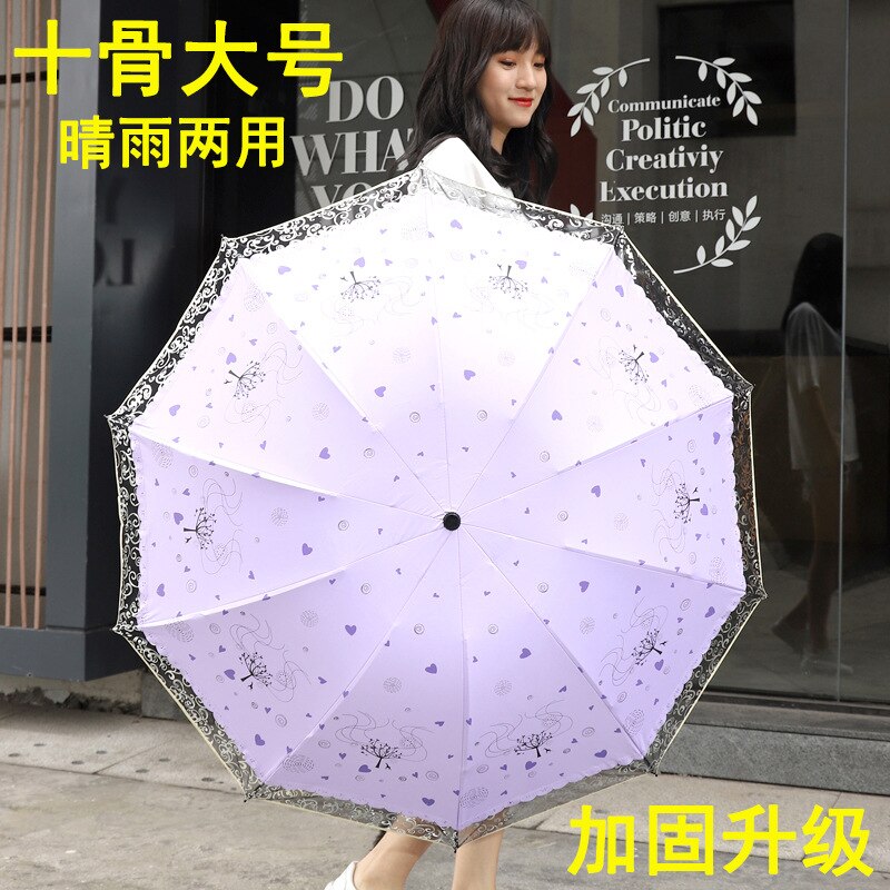 Fashionable Lady Parasol with Lace Trim Folding UV Protection Sun Umbrella