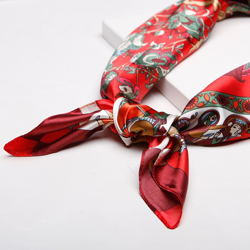 90 x 90 bloemen satijnen multifunctionele dames zijden keper sjaal satijnen vierkante strik haarband dames foulard femme handdoek bufanda sjaal
