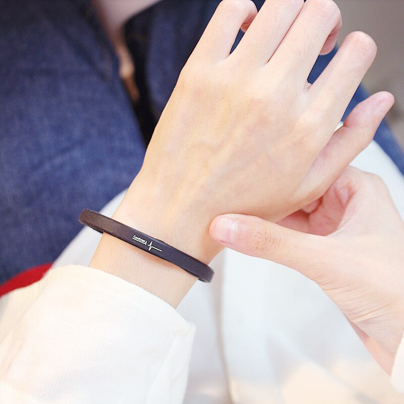 Sport Armband Cartoon EKG Buchstaben Kleine Frische und Einfache Silikon Männliche und Weibliche Studenten Freundinnen Paar Schmuck Trend: black ECG