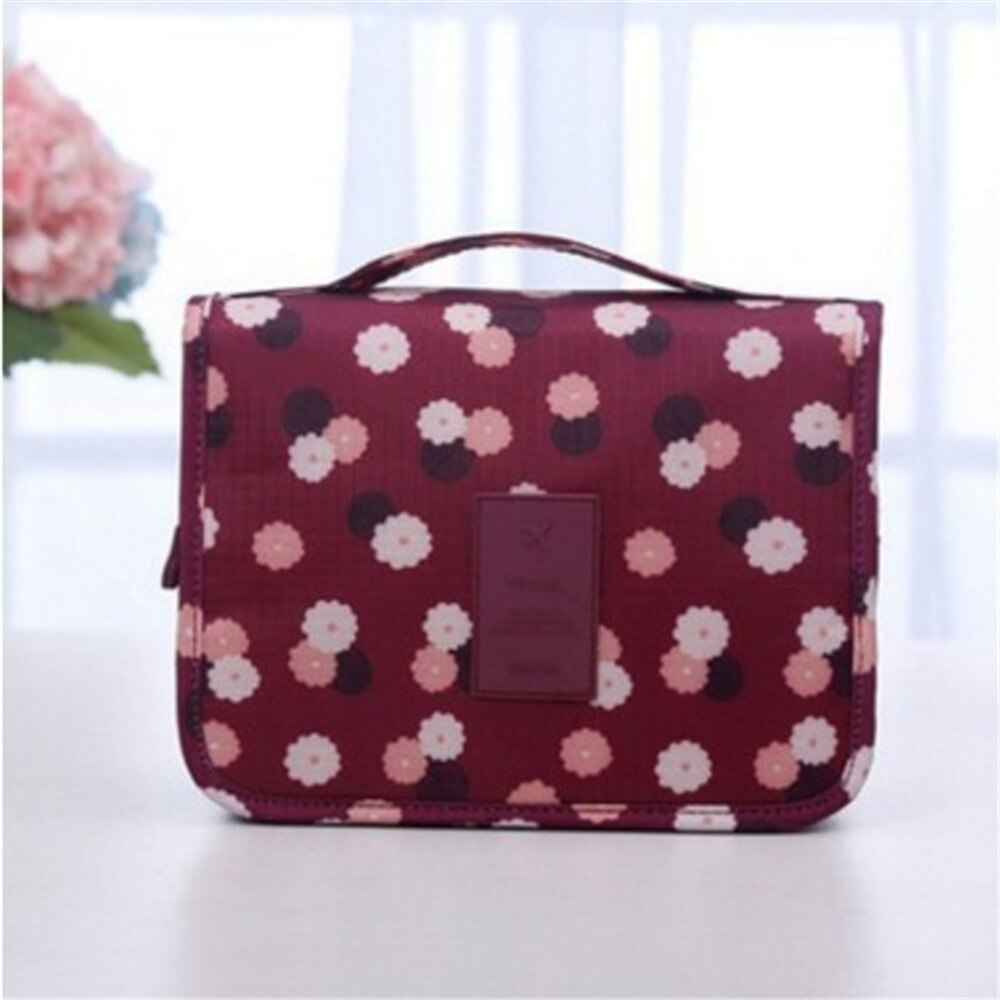 travel portable hanging folding toiletry bag storage bag: Red Daisy