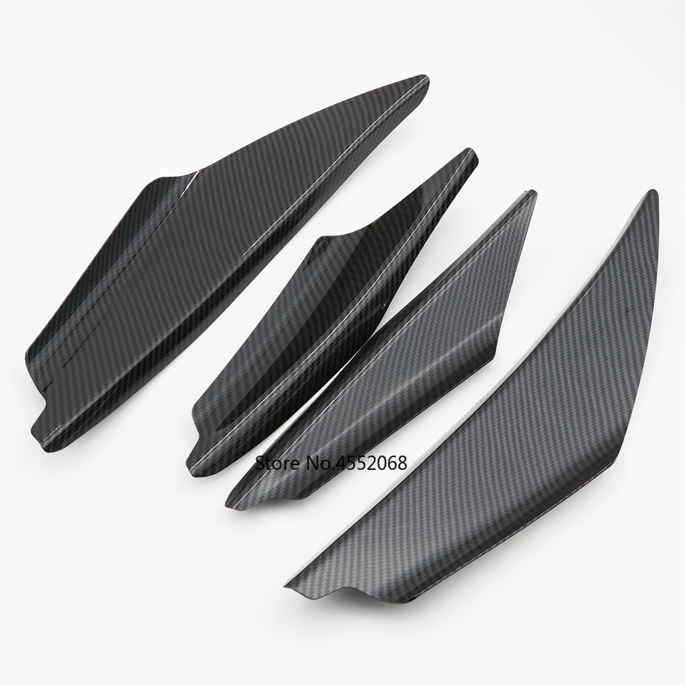 4pcs/set Carbon Look Car Body Spoiler Canards Valence Chin Front Bumper Lip Diffuser Splitter Fins: Black Carbon Fiber