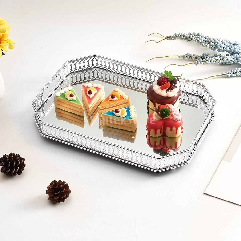 Crystal Cosmetic Tray Decorative Vanity Mirrored Jewelry Trinket Organizer Trays Vanity Makeup Tray Bathroom Home Decor