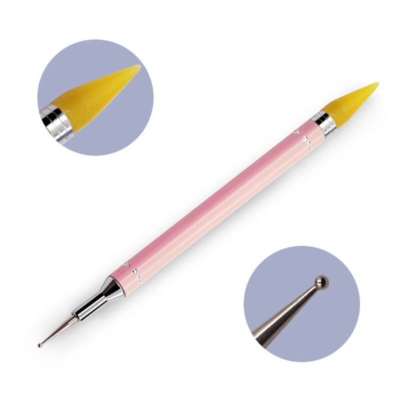 1 Uds pluma punteada de cera Dual-lápices de Picker herramientas de uñas de acero Rhinestone mango arte de uñas puntear uñas de arte y herramientas: Caqui oscuro