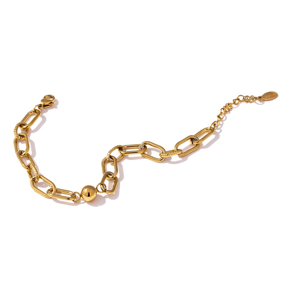 Yhpup, nueva pulsera dorada de acero inoxidable, abalorio de joyería, textura de Metal, pulsera geométrica de muñeca de 14 K para mujer, accesorios de Bisutería