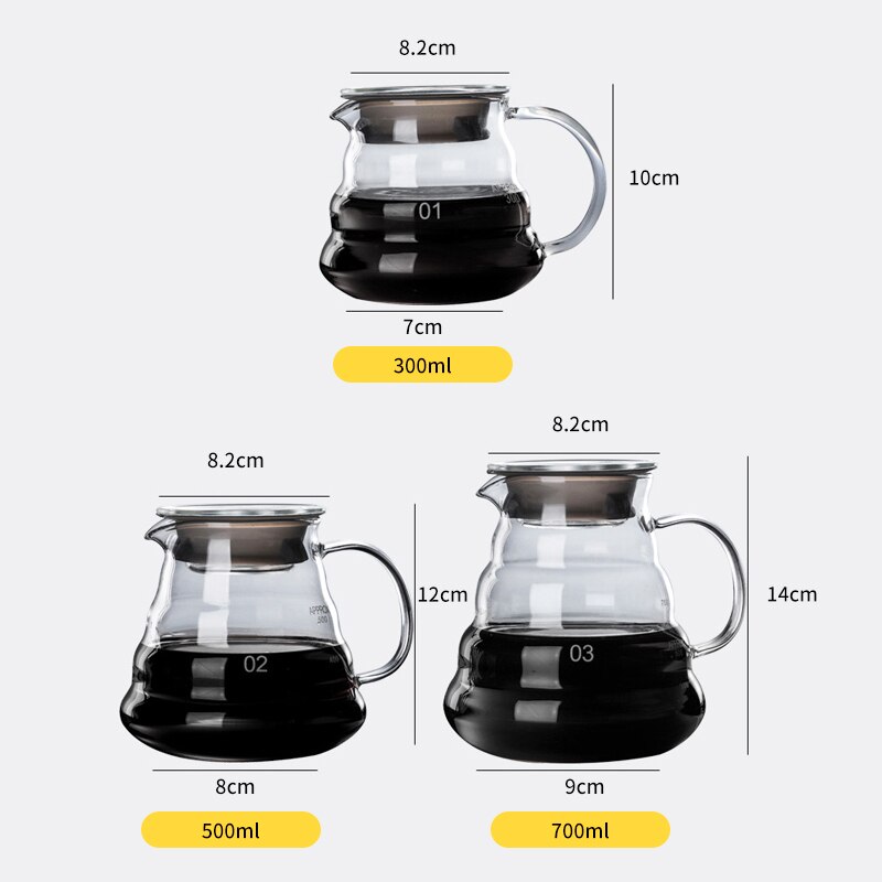 V60 Pour Over Glass Coffee Pot,Drip Coffee Pot,Glass Portable Heat Resistant Coffee Pot & Coffee Kettle with Handle