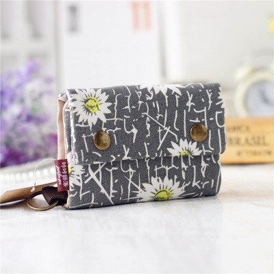 Beibaobao Women Cotton Fabric Short Wallet for Female Large Capacity Gray Blue Ladies Denim Multifunction Men Purse Mini: daisy