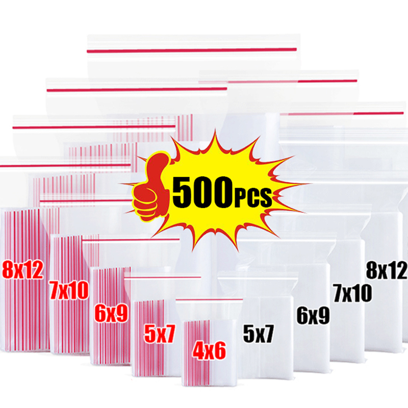 100-500pcs Thicken Zipper Self-sealing Bags Plastic Clear Reusable Small Packing Jewelry Storage Bag Reclosable Poly Bag Pouches