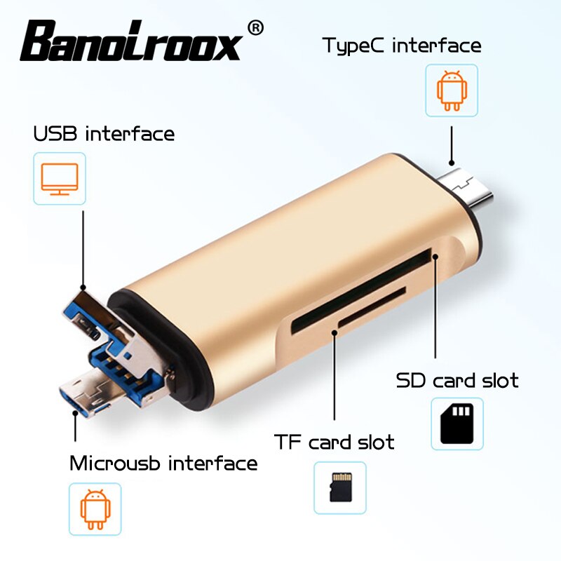Banolroox 3 in 1 High Speed Card Reader Type-C/OTG/Micro USB TF/SD Card Writer For Smart Phone/Laptop accessories Adapter
