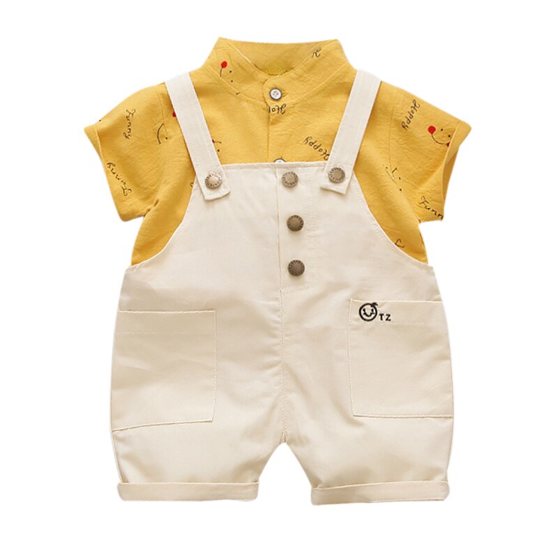 Été infantile enfant en bas âge enfants chemises décontractées salopette bébé garçons dessin animé simple boutonnage chemise jarretelle pantalon nouveautés: A / 2-3T