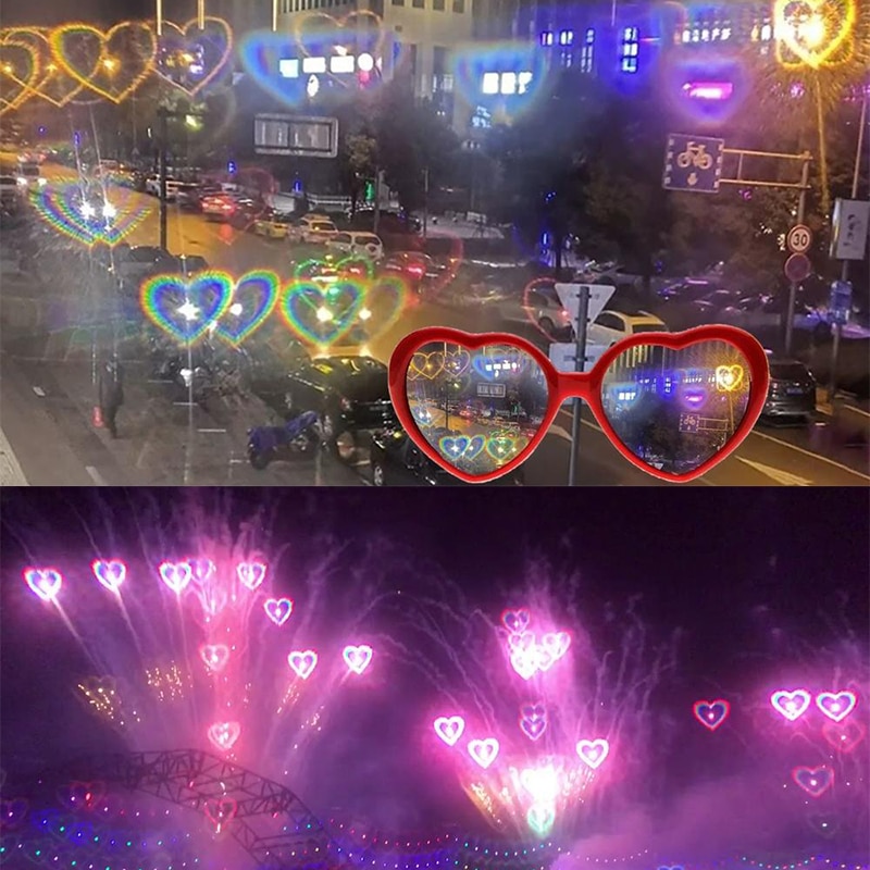 Heart Refraction Diffraction Glasses Rave Glasses Heart Lenses Special Effect Rave EDM Festival Light Changing Eyewear PartyGif