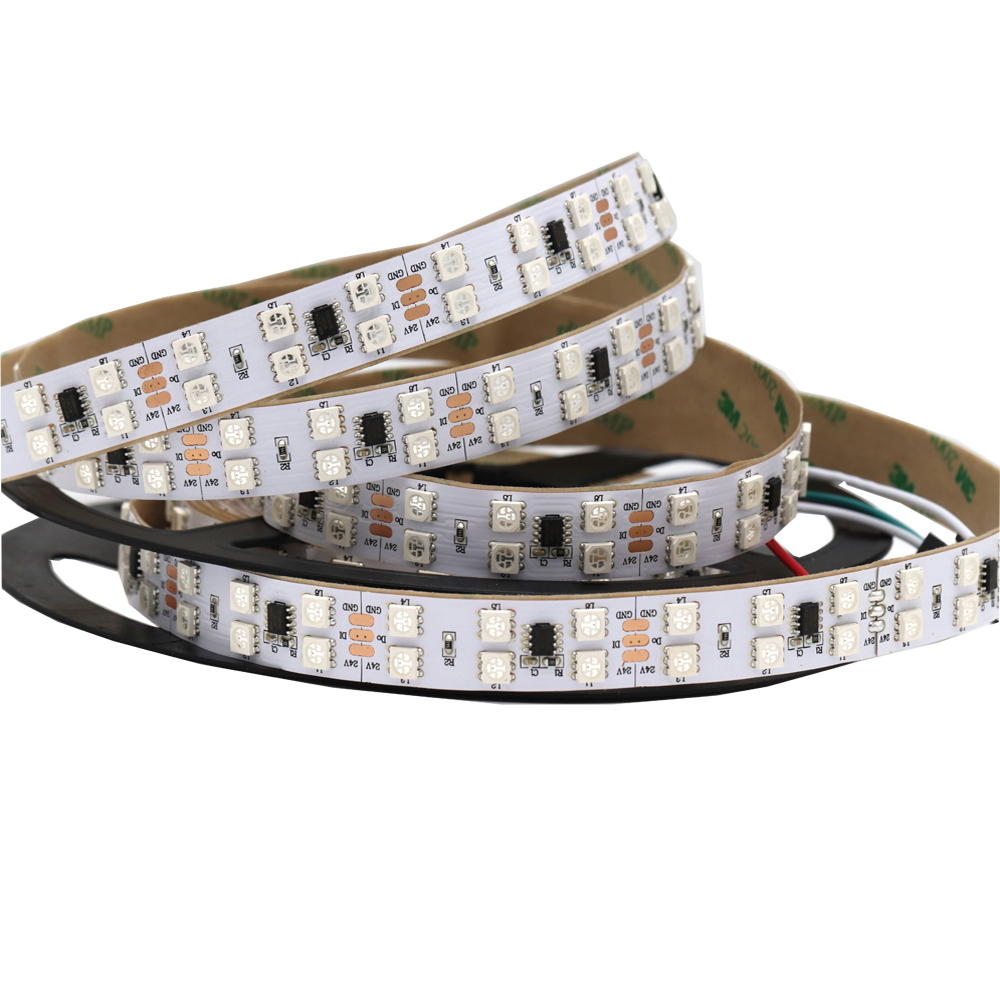 Double Row WS2811 LED Strip, DC12V 120LEDS DC24V 168Leds 5050 SMD RGB Pixel Addressable Digital LED Strip 5M White PCB