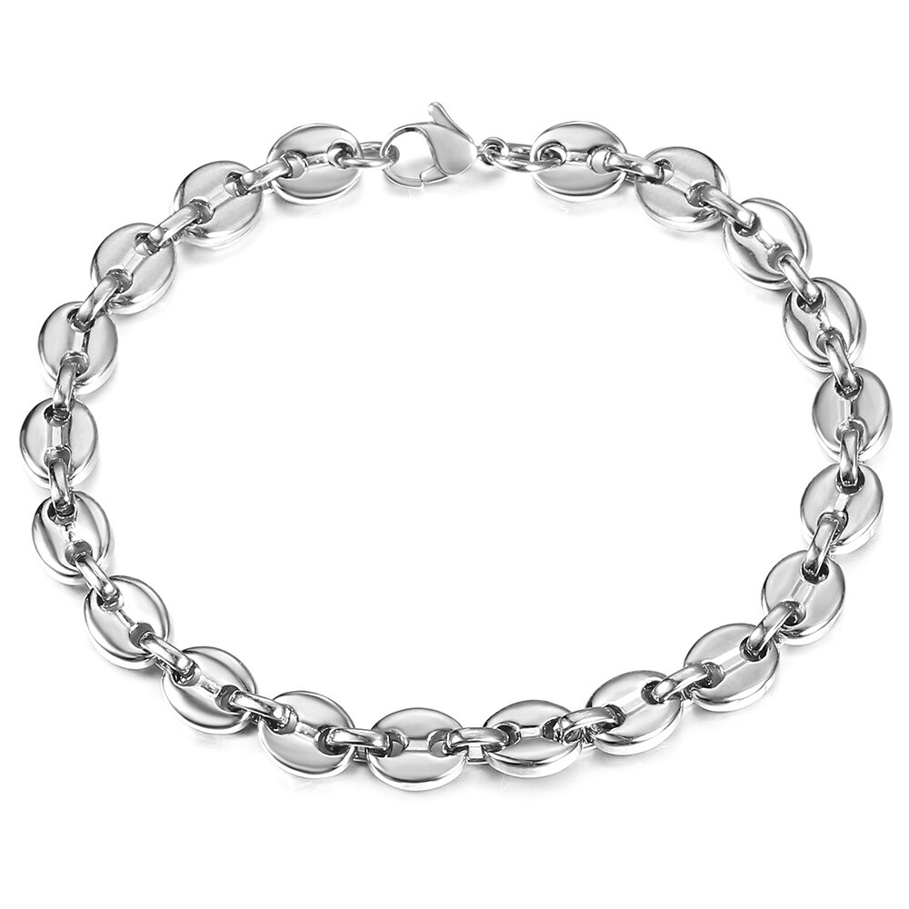7/9/11mm Stainless Steel Coffee Beans Marina Link Chain Bracelet for Men Women Gold Silver Color Jewelry US Stock HKBM169: 7mm Silver / 8inch 20cm