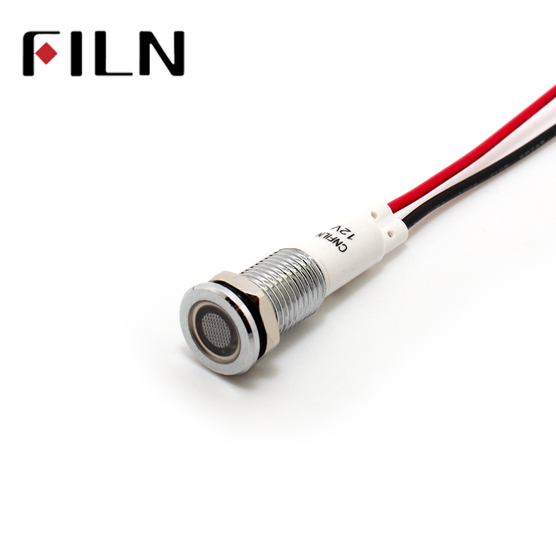 FILN 10mm waterproof warning light metal Indicator lights with wire 6V 12V 24V 110V 220v red yellow blue green white