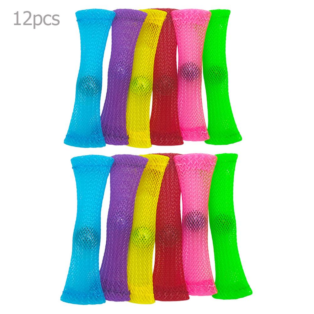 12*Woven Mesh Tube With Glass Marble Decompression Toy Plastic Candy Color Glass Marble Squeeze Toy