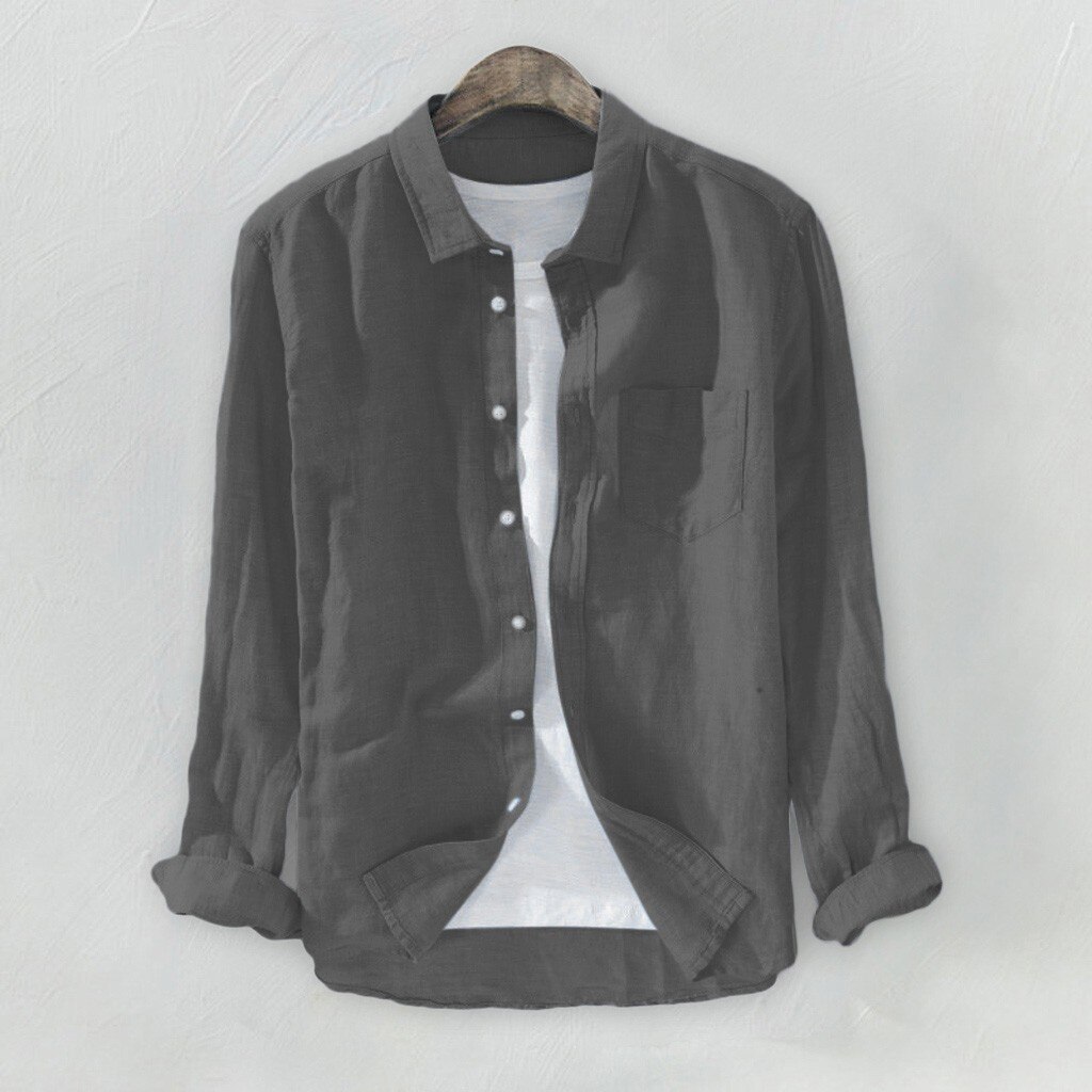 Mannen Shirts Katoen En Linnen Lange Mouwen Zomer Solid Comfortabele Zuiver Linnen Casual Losse Shirts Plus size