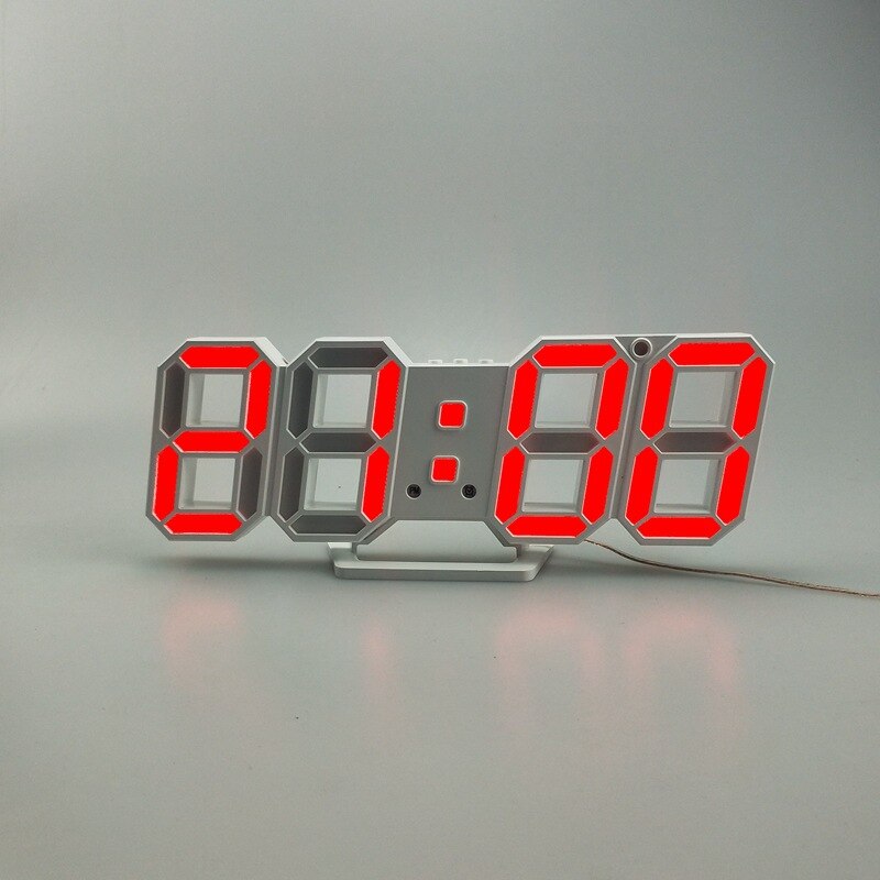 Led digital veggklokke alarm dato temperatur automatisk bakgrunnsbelysning bord skrivebord hjemmeinnredning stativ henge klokker: Hvit og rød