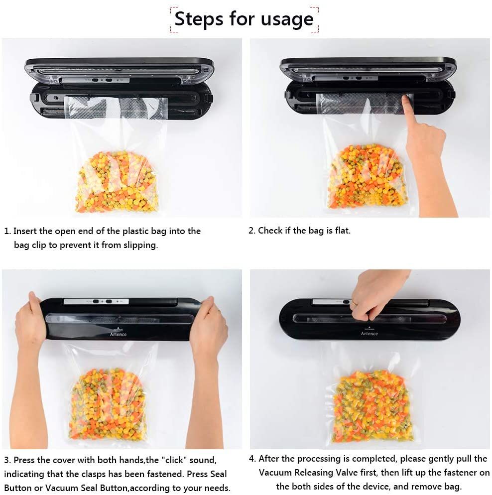 Artence Vacuum Sealer Machine, Automatic Food Sealer for Food Storage with 10pcs vacuum sealer bags| Compact | Easy to