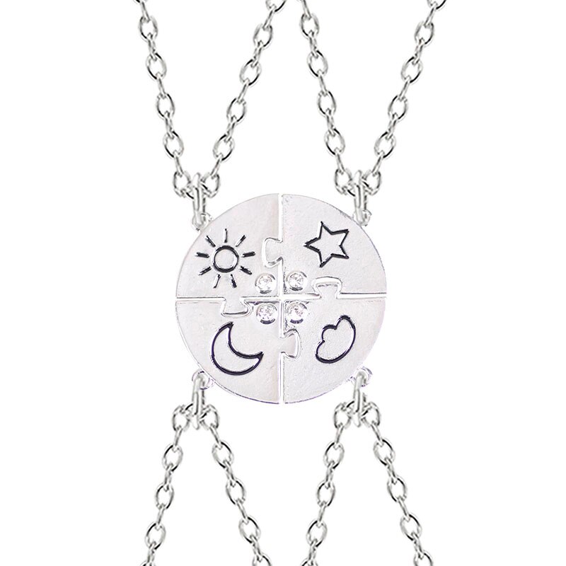 4 Stuk Set Beste Vriend Vriendschap Ketting Zon Maan Cloud En Ster Ingelegd Rhinestone Stiksels Bff Hanger Mode-sieraden: XL0901-B