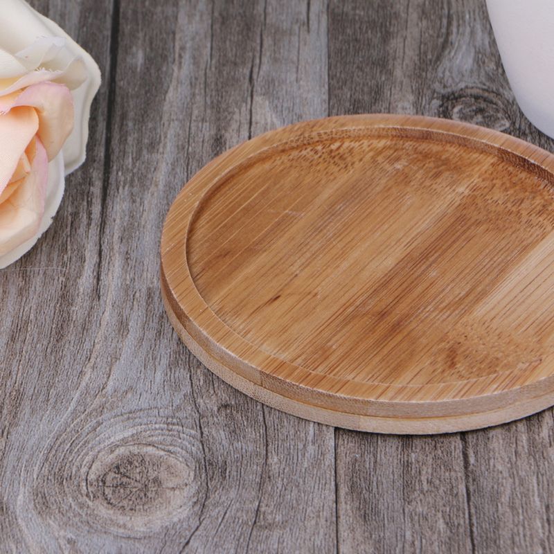 Round Bamboo Wood Saucer Plant Tray Mini Plant Flower Pot Stand Favor Succulent Pot Tray Simple Home Balcony