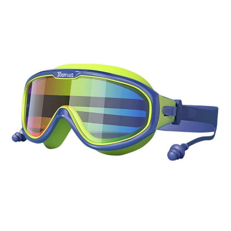 Children's Swimming Goggles Big Frame Boys And Girls Earplugs Set Waterproof And Anti-Fog Swimming Goggles: BLL