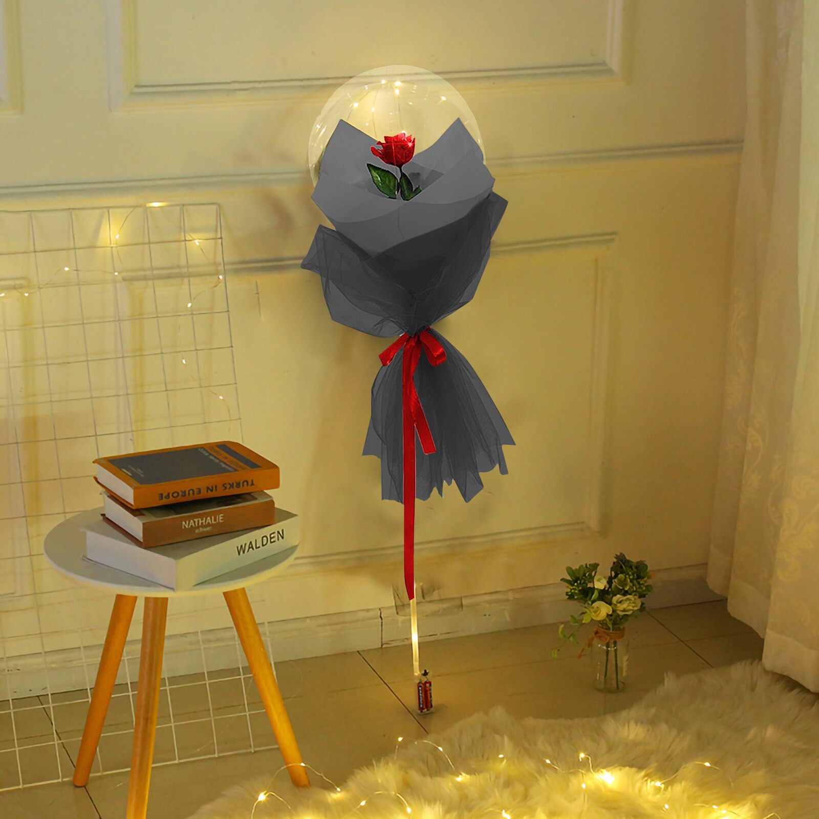 LED Luminous Balloon Rose Bouquet Transparent Ball Rose Valentines Day Birthday Party Wedding Decoration Balloon #41: A