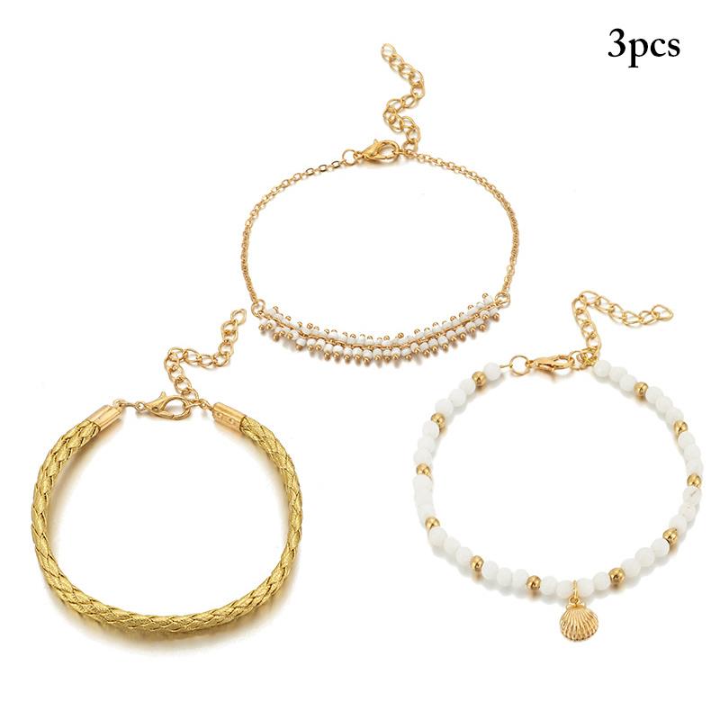 3 pçs feminino meninas anklet conjunto estilo boêmio frisado anklet tornozelo corrente charme pulseira artesanal perna pé pulseira jóias: Default Title