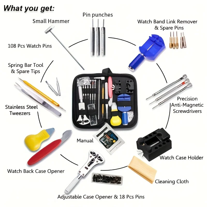 147 Stuks Horlogemaker Horloge Reparatie Reparatie Gereedschap Set Case Removeropener Bar Set Horloge Veer Pin Bars En Achterkant Case Opener Schroef
