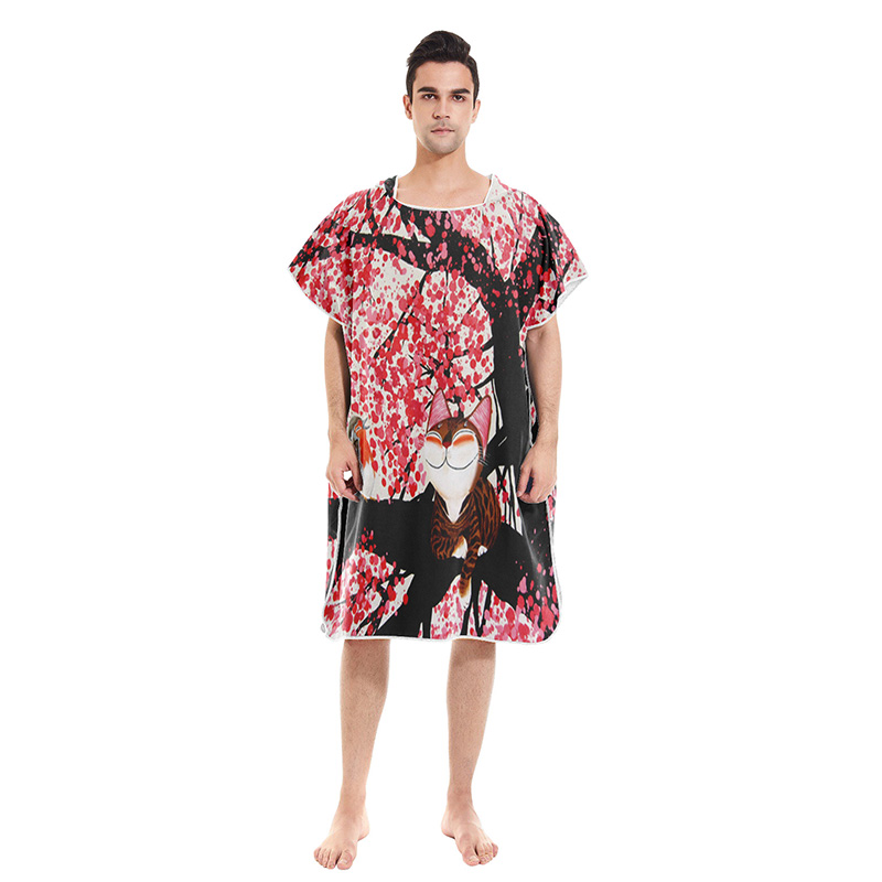 Vestido de toalla de playa con estampado de gato y dibujos animados, bata con capucha, Poncho, Toalla de baño para adultos, Surf en la playa, ropa de playa: 07B