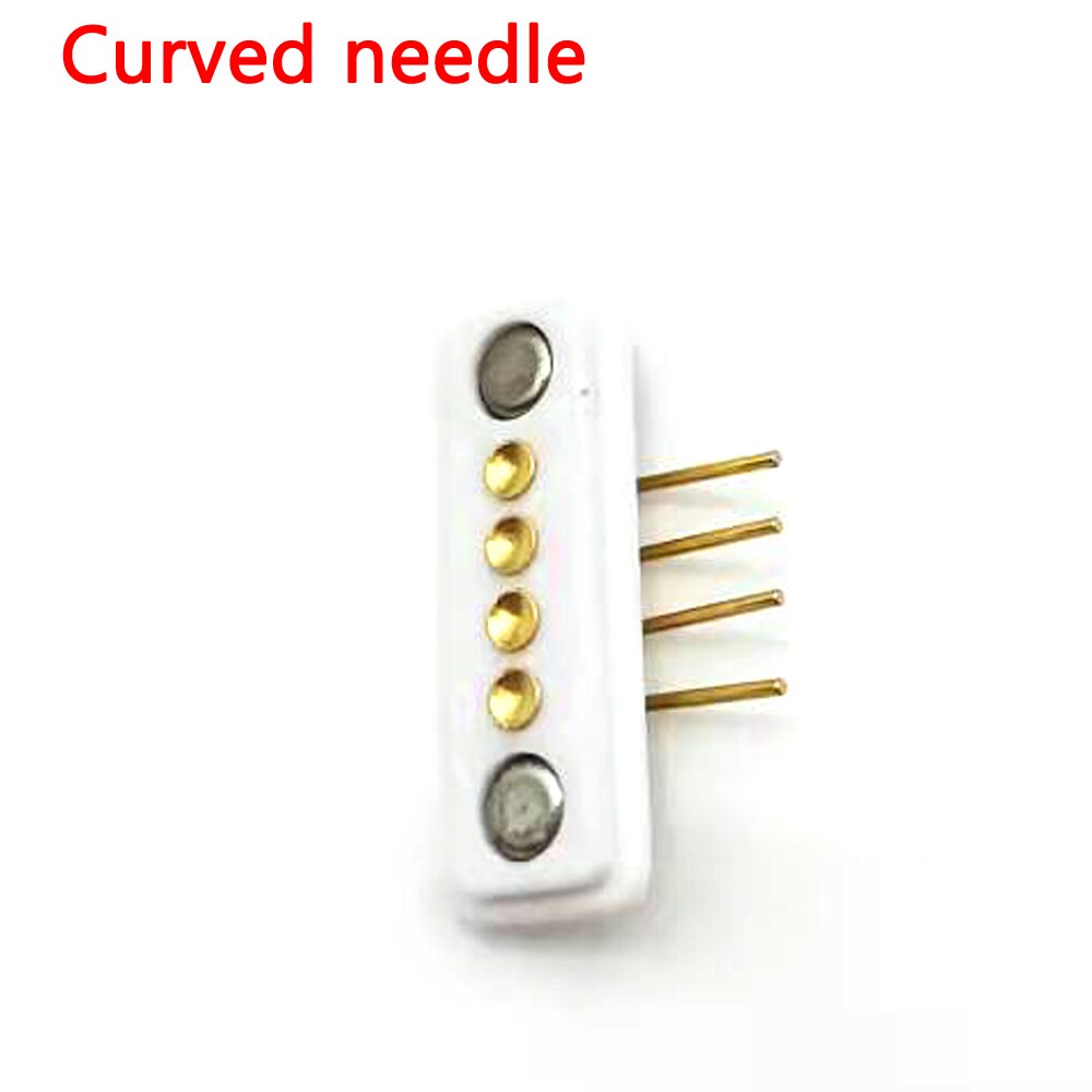 1sets Spring Loaded Magnetic Pogo Pin 4 Pins 2.54 MM Pitch Vertical Curved needle Row Through Holes Solder Female Probe Contact: curved Curved
