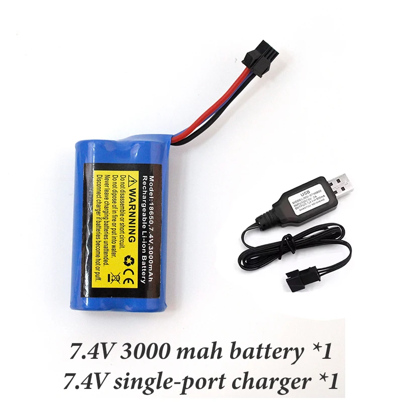 Batterie Li-ion 7.4v 3000mAh 18500 pour MN82 MN82S MN99S MN168 MN128 1300mah 1/12 RC camion/voitures pièces de rechange 2S 7.4V: Red