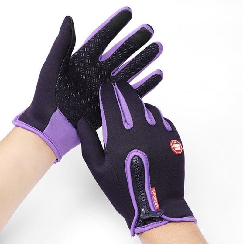 Automne et hiver Sports de plein air hommes et femmes imperméable à l'eau coupe-vent gants chauds équitation écran tactile fermeture éclair Ski doigt complet gant