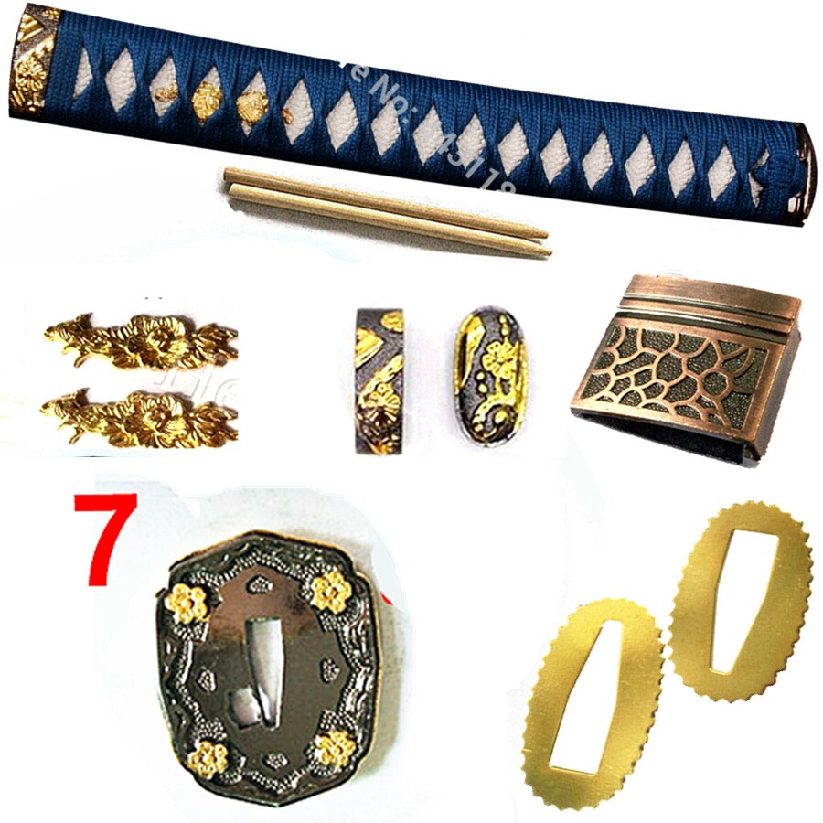 Flot metalhåndværk japansk sværdbeskyttelse til katana / wakizashi fittings sæt kirsite tsuba + menuki + fuchi + kashira + håndtag + habaki + seppa: Stil 7