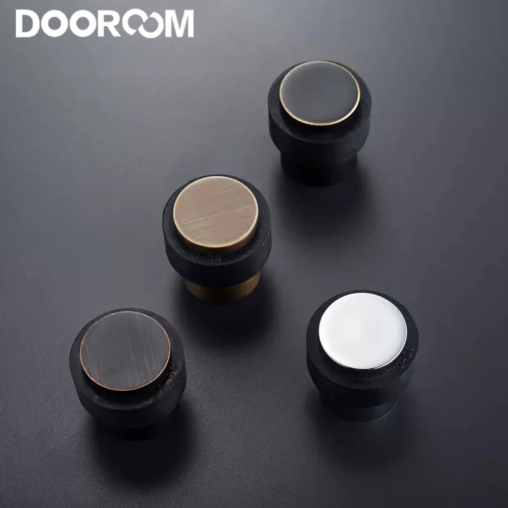 Tope de puerta de latón DOOROOM, Tope de puerta cilíndrico de bronce negro, protección de seguridad para suelo, herrajes para muebles, soporte Puerta Tope