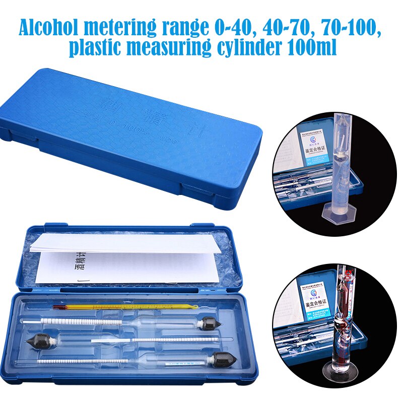 Medidor de álcool medidor de concentração de vinho instrumento de álcool hidrômetro tester com medição cilindro termômetro 0-100%