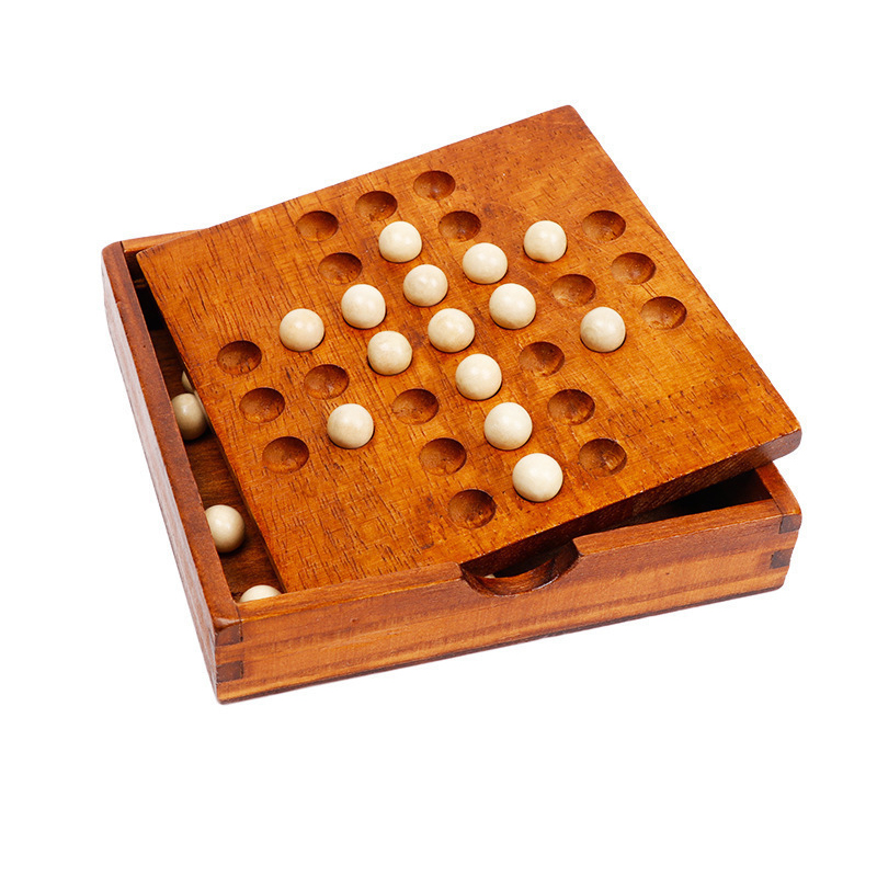 Wooden solitaire game single player chess brain teaser strategy puzzle games iq logic challenges for adults children learning game stuff