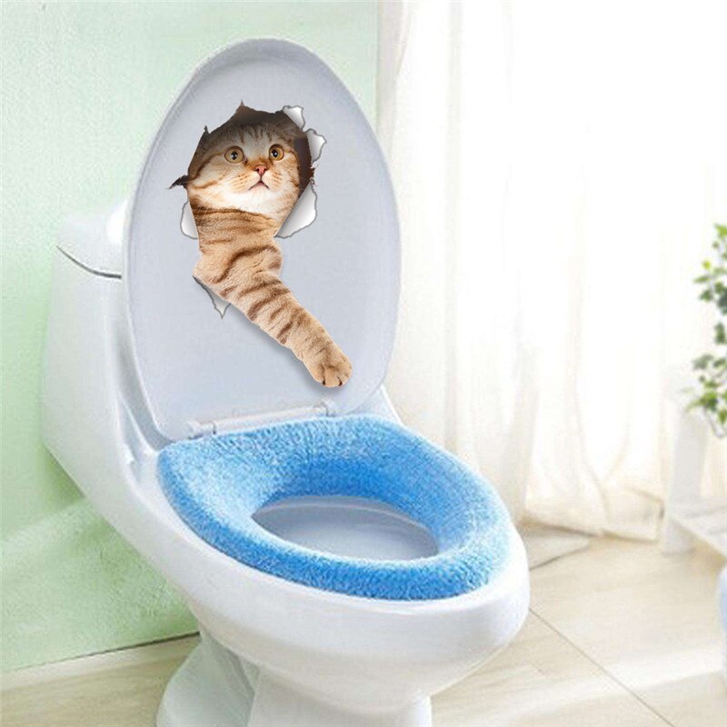 Diy 3d roliga katt badrum toalett dekorativa väggklistermärken dekaler vinyl väggmålning heminredning barn tapet: Default Title