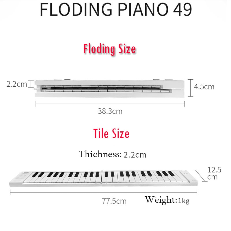 Portable Hand-Rolled Piano 49 Keys Folding Keyboard Support Headphone Output Electronic Piano for Beginner Student