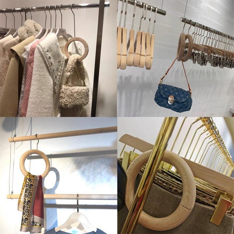2 pièces en bois cercle cintre magasin de vêtements 360 rotation en forme de S crochet jean support d'écharpe décor à la maison-ABUX