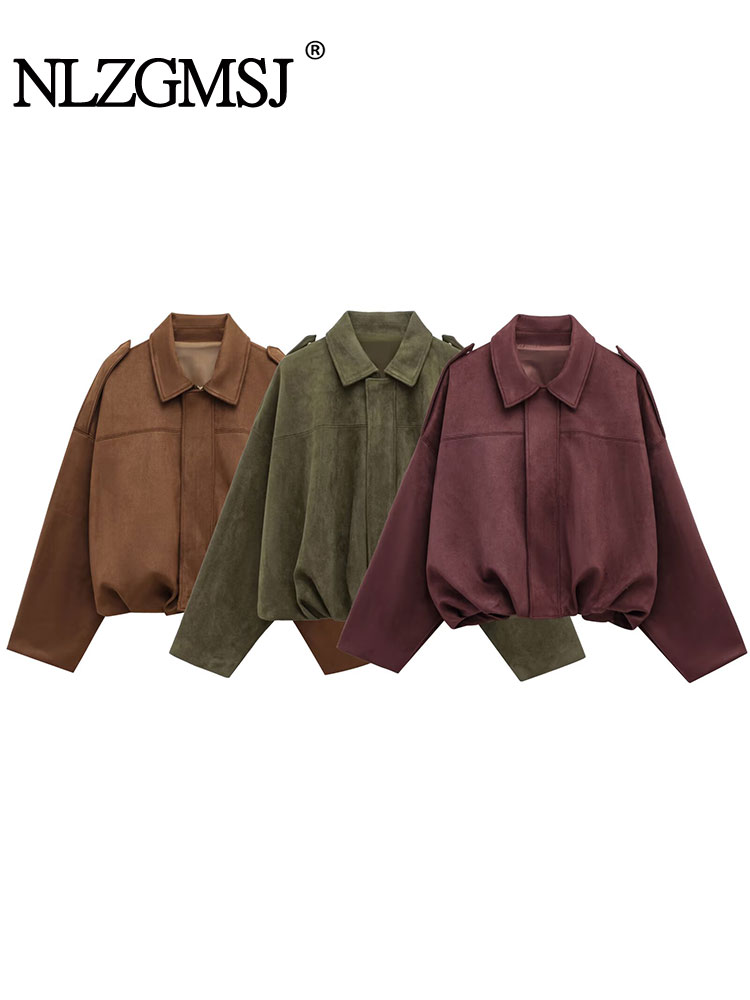 NLZGMSJ Lente dames casual stijl korte jas jas rits lange mouwen jassen voor dames elegante bovenkleding
