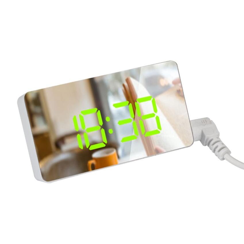 Mini reloj Digital electrónico de reloj con espejo y luz LED para coche, alarma con espejo para viajes: Verde
