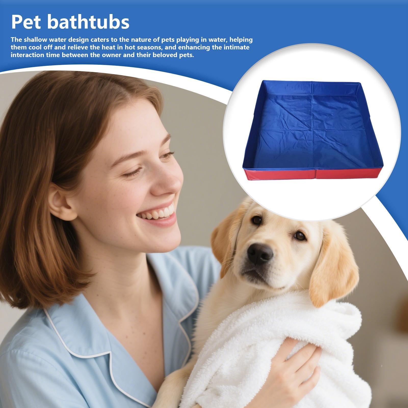 Pet Swimming Pool PVC Foldable Dog Bath Tub Square-Shaped Anti-Slip Save Space Pet Puppy Bathing Tub for Home Yard Garden
