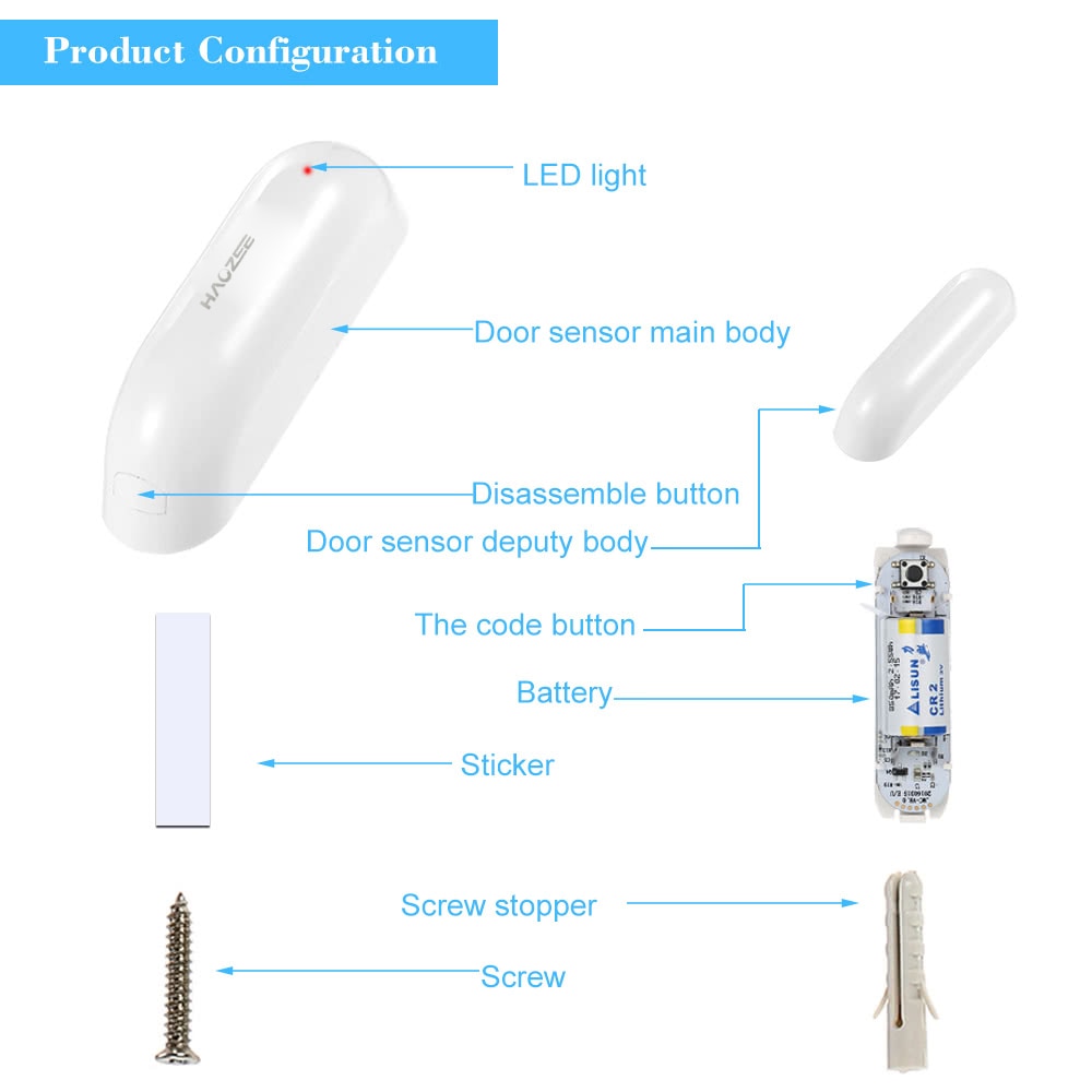 Z-wave Door Window Sensor Compatible with Z wave 300 500 series Magnet Lock Door Sensor Alarm Smart House Home Security Door