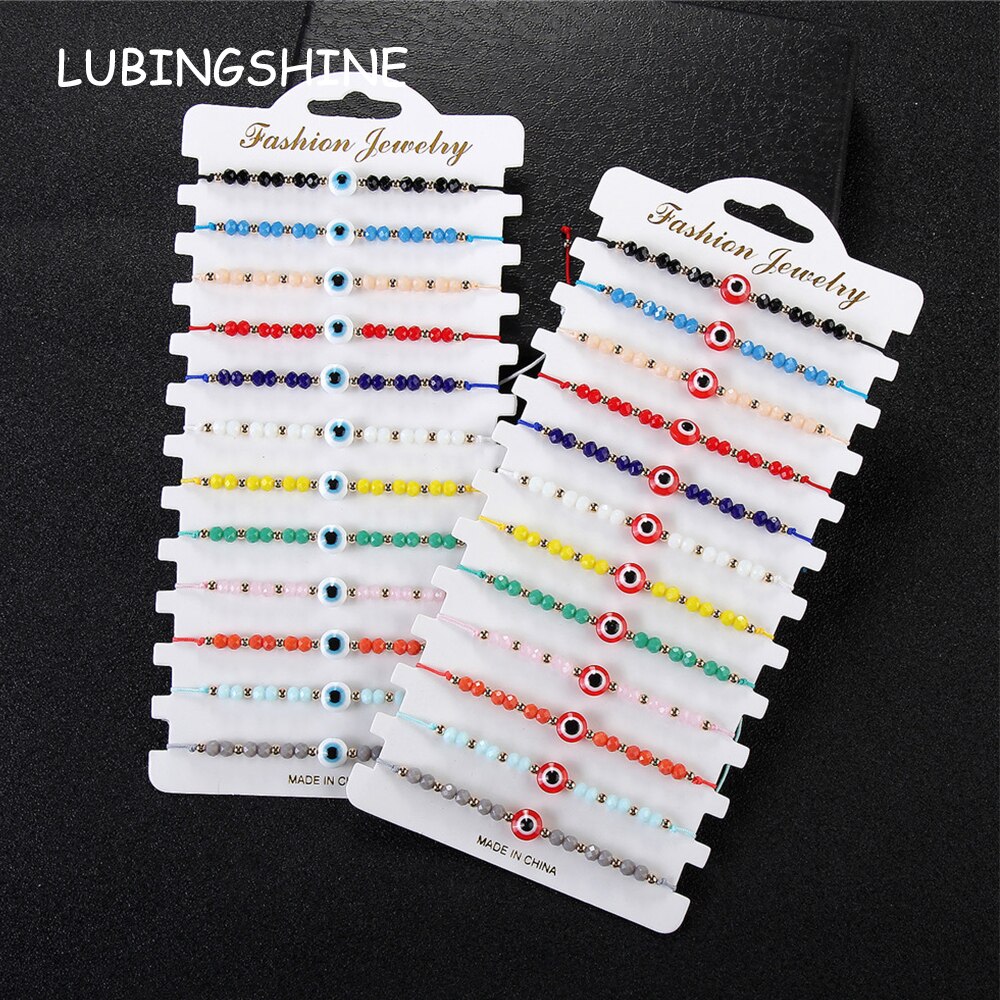 Vrouwen 12 Stks/set Turkije Blue Evil Eye Armband Voor Vrouwen Verstelbare Katoen Ketting Kristal Kralen Armbanden Enkelband Sieraden