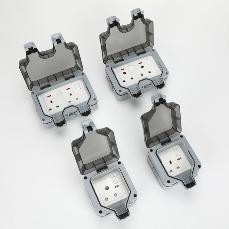 UK/EU Plug Electrical Wall Socket Outdoor Waterproof Replaceable Switch Dust-proof Power Outlet for Garden Courtyard Lawn