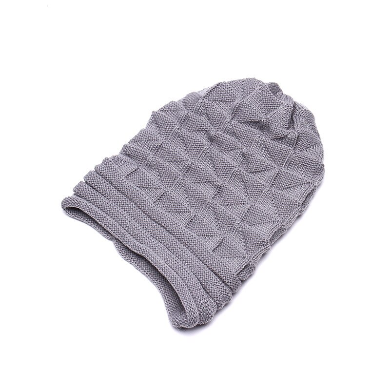 Kvinner hekle strikket stripet oversize posete slouchy lue høst menn lue varm vinter ski dame ullluer: Grå