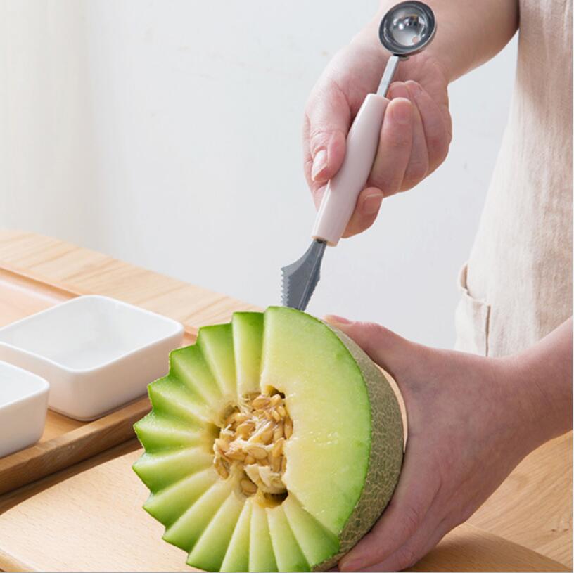 Dobbelt hoved udskæring værktøjer frugt grave kugle ske diy frugt udskæring kniv vandmelon scoops køkken gadgets