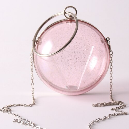 TekiEssica Ball Shaped Transparent Party Bag Women Evening Bag Party Wedding Clutch Purses Chain Shoulder Bag for Birthday: pink o-chain