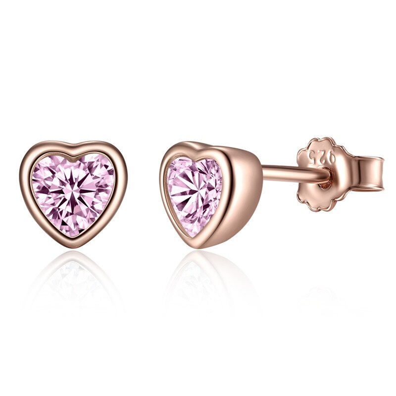 WOSTU Authentische 925 Sterling Silber Rose Gold Herz Stud Ohrringe Für Frauen Funkelnden Rosa CZ Schmuck Silber Party: XCHS452-J