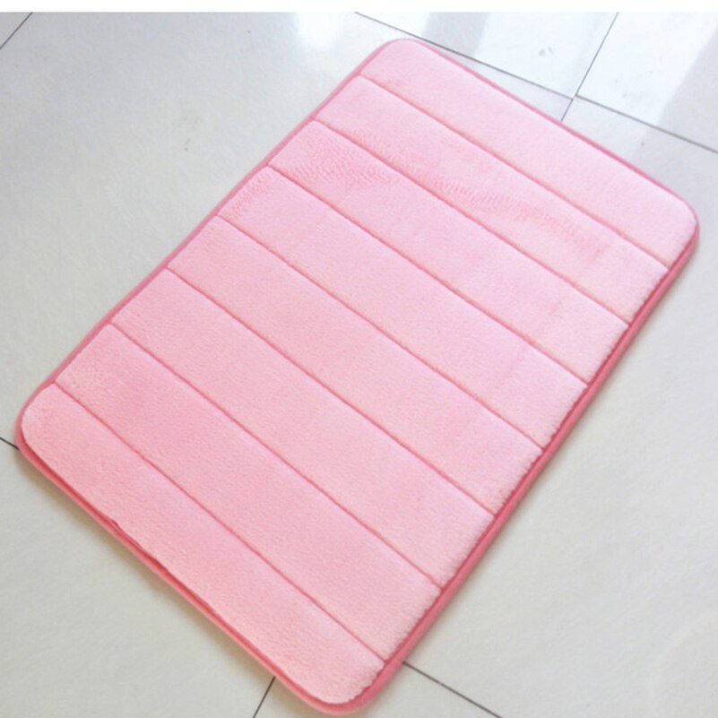 40x60cm Memory Foam Bath Mats Bathroom Horizontal Stripes Rug Non-slip Bath Mats B: Pink